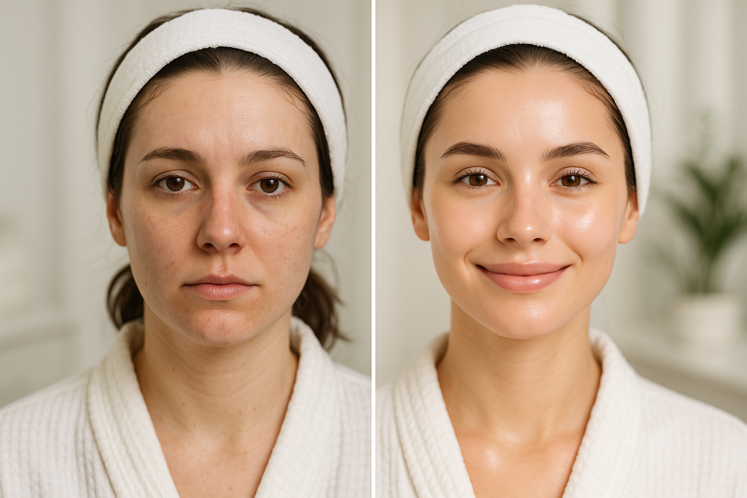 mujee joven antes y despues de rutina facial
